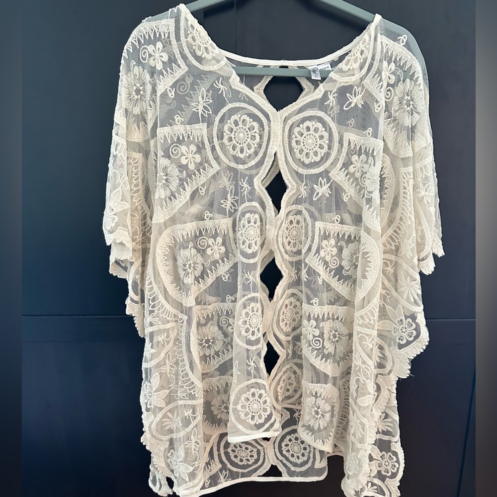 Cream sheer embroidered top